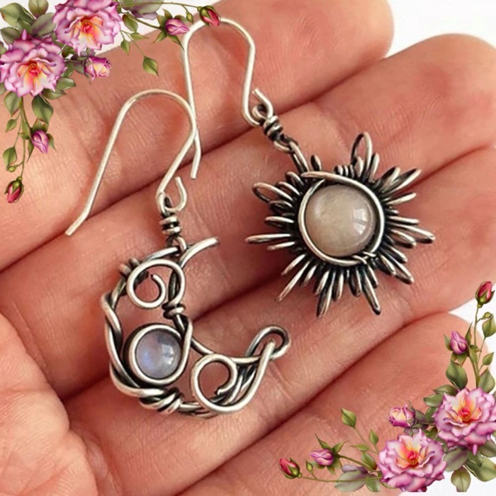 Vintage Bohemian Style Zinc Alloy Sun Moon Stars‎ Asymmetrical Earrings